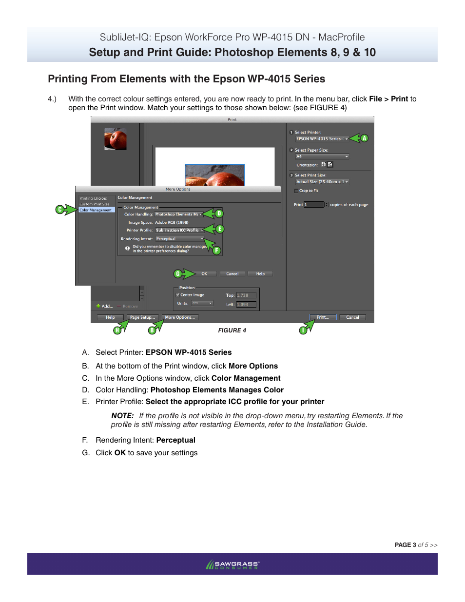 Xpres SubliJet IQ Epson WP-4015 (Mac ICC Profile Setup): Print & Setup Guide Photoshop Elements 8 - 10 User Manual | Page 3 / 5