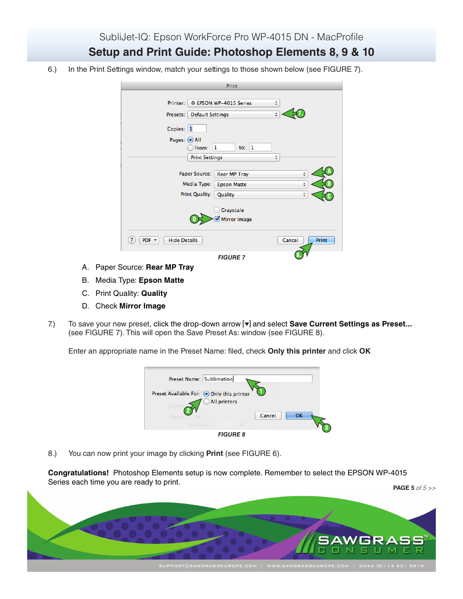 Xpres SubliJet IQ Epson WP-4015 (Mac ICC Profile Setup): Print & Setup Guide Photoshop Elements 8 - 10 User Manual | Page 5 / 5