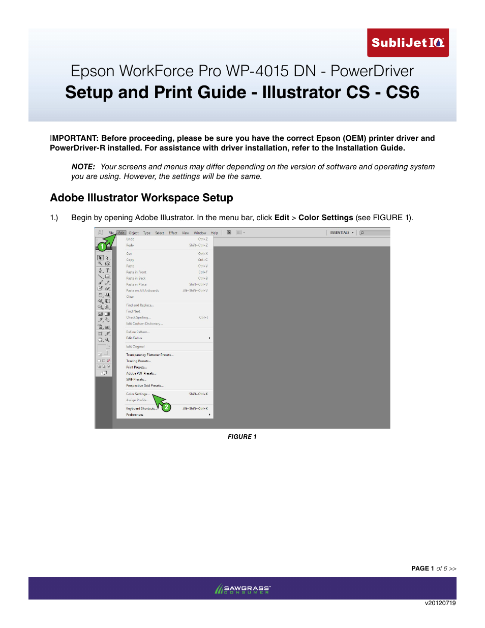 Xpres SubliJet IQ Epson WP-4015 (Power Driver Setup): Print & Setup Guide Adobe Illustrator CS - CS6 User Manual | 6 pages