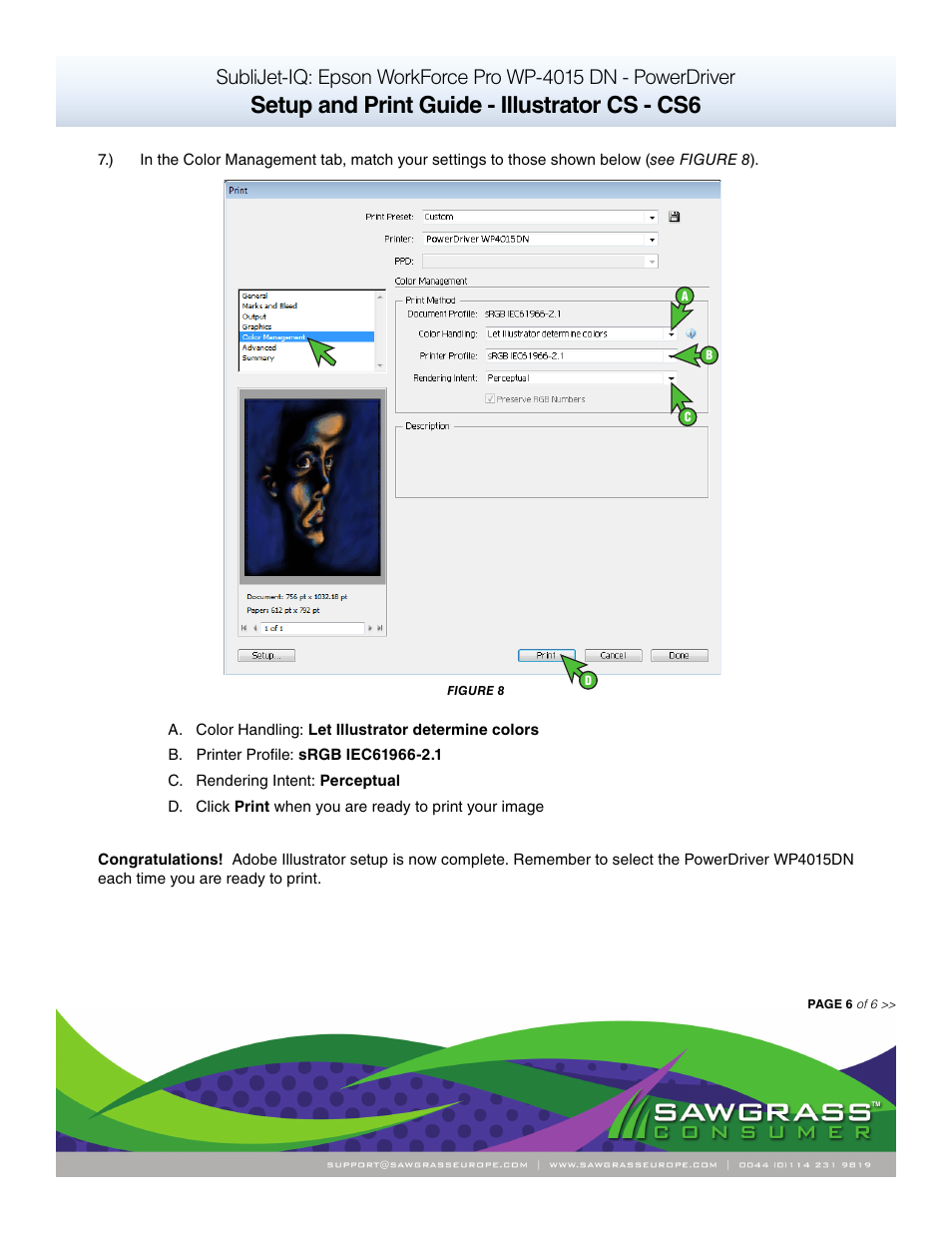 Setup and print guide - illustrator cs - cs6 | Xpres SubliJet IQ Epson WP-4015 (Power Driver Setup): Print & Setup Guide Adobe Illustrator CS - CS6 User Manual | Page 6 / 6