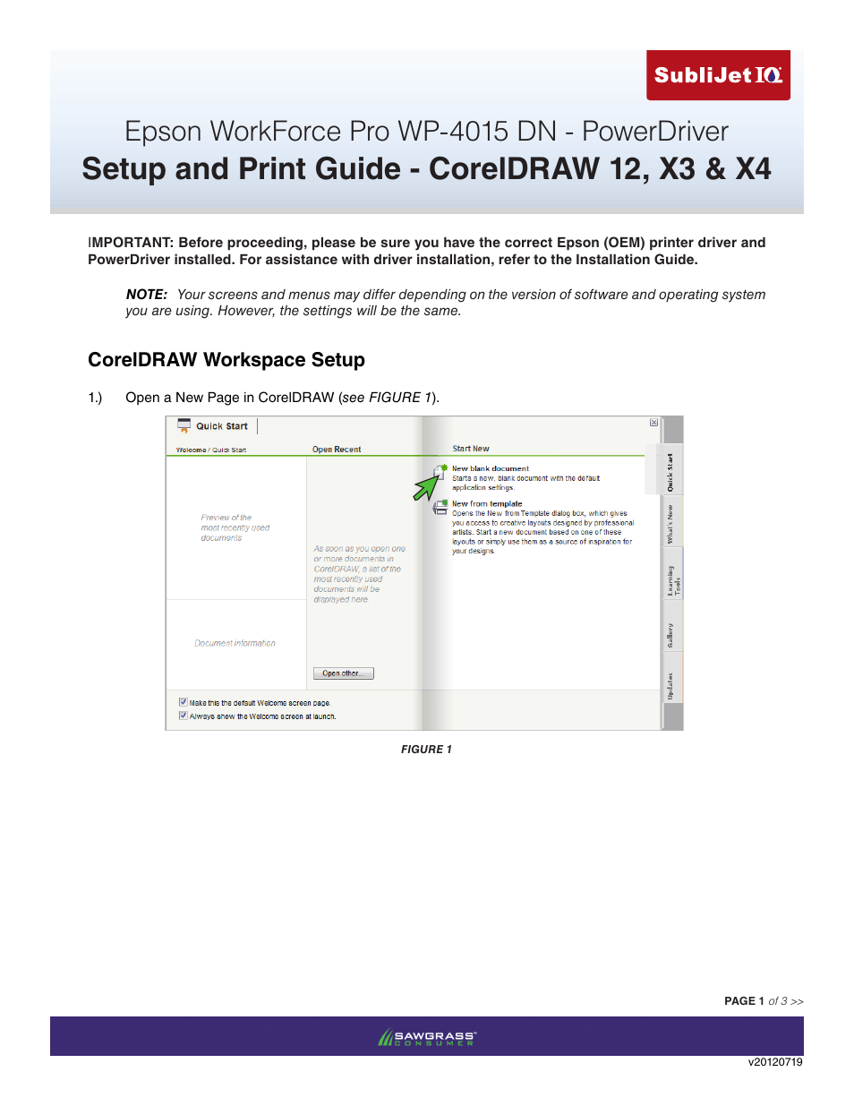 Xpres SubliJet IQ Epson WP-4015 (Power Driver Setup): Print & Setup Guide CorelDRAW 12 - X4 User Manual | 3 pages