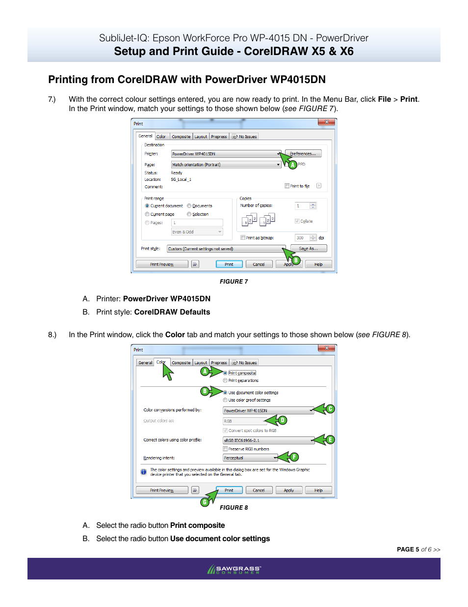 Setup and print guide - coreldraw x5 & x6, Printing from coreldraw with powerdriver wp4015dn | Xpres SubliJet IQ Epson WP-4015 (Power Driver Setup): Print & Setup Guide CorelDRAW X5 - X6 User Manual | Page 5 / 6