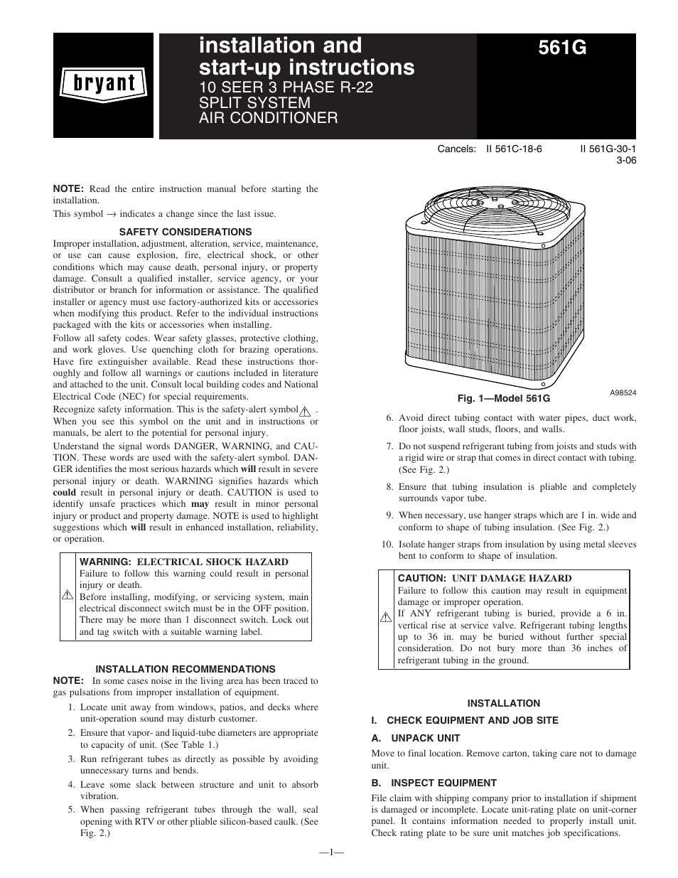 Bryant R-22 561G User Manual | 6 pages