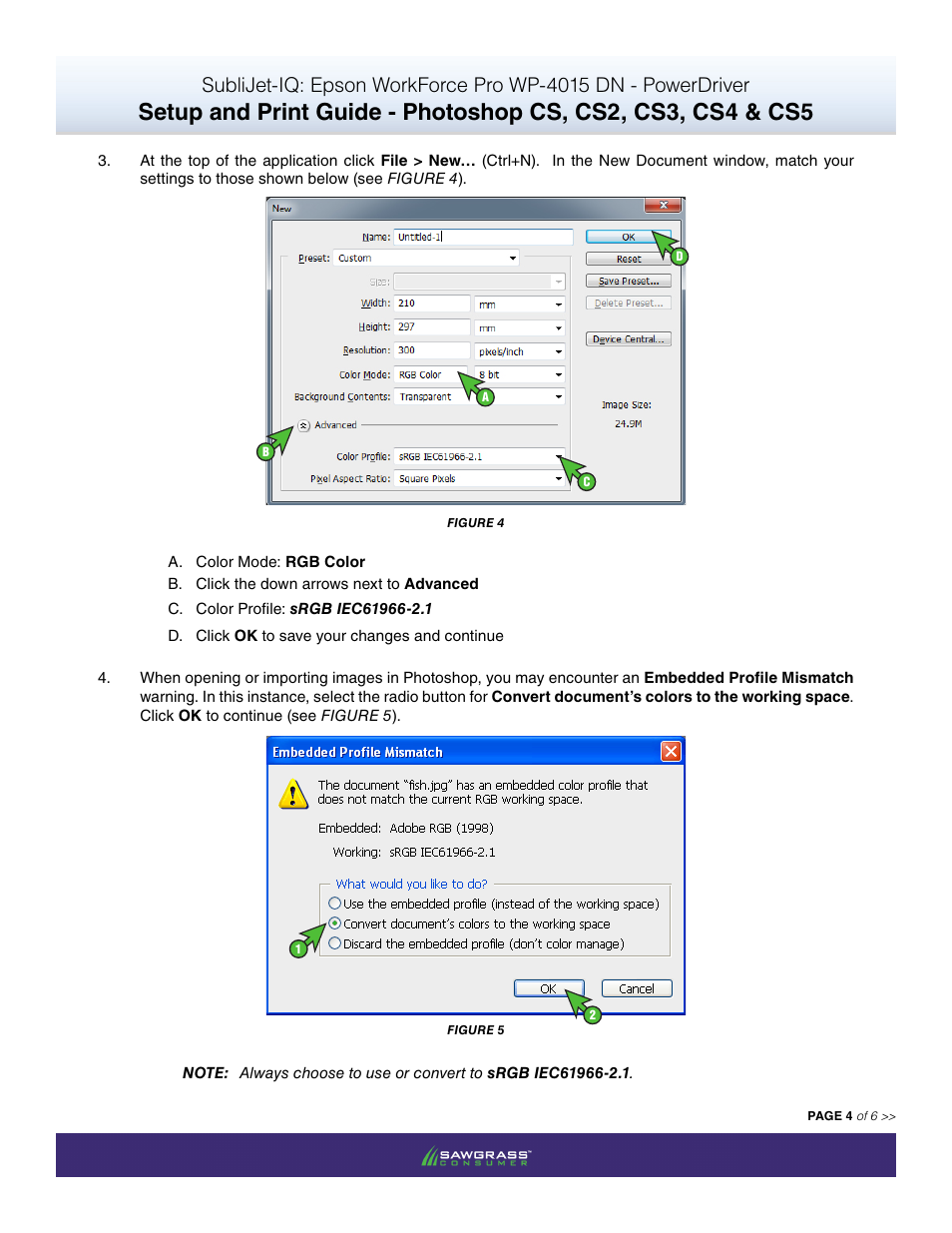 Xpres SubliJet IQ Epson WP-4015 (Power Driver Setup): Print & Setup Guide Adobe Photoshop CS - CS5 User Manual | Page 4 / 6