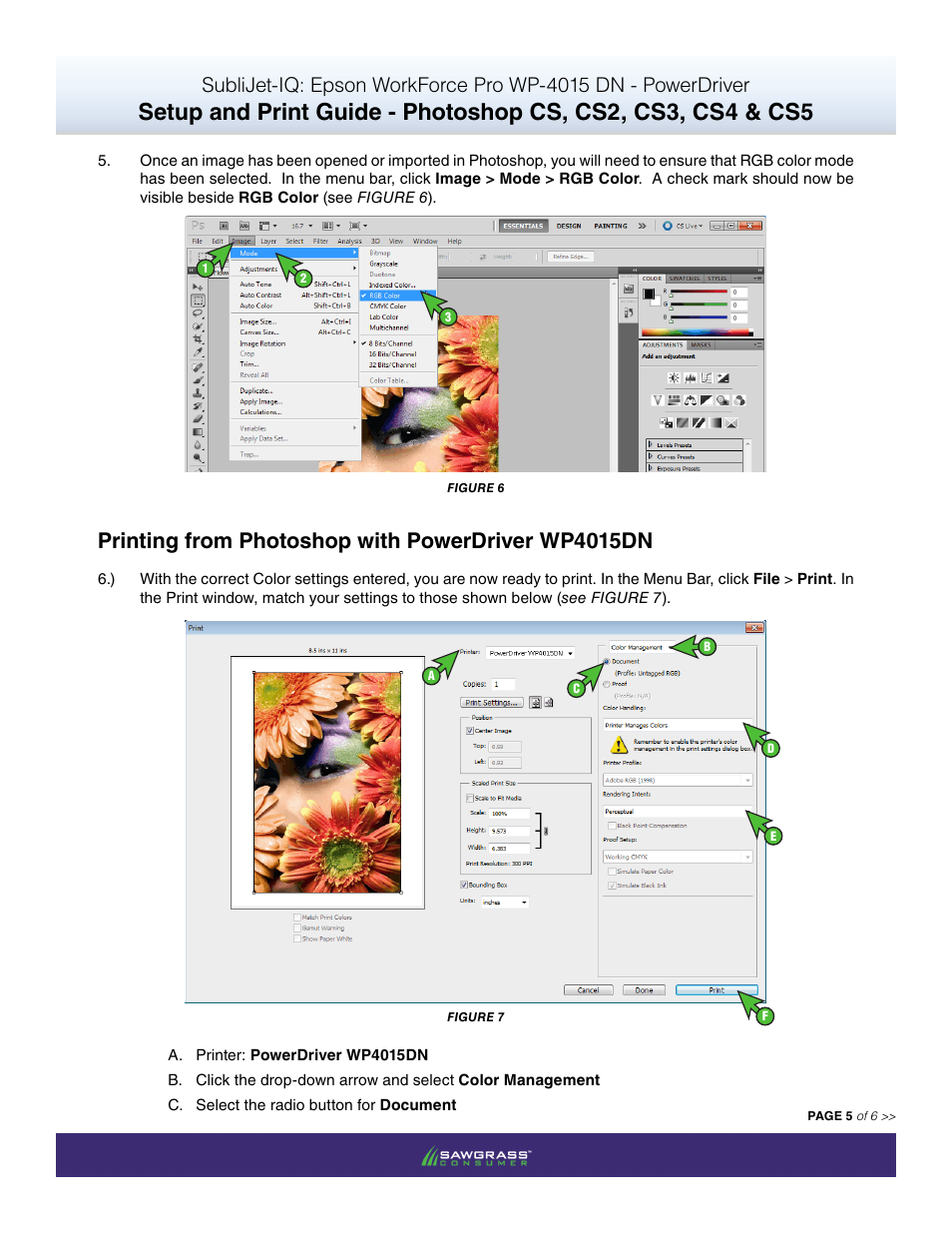 Printing from photoshop with powerdriver wp4015dn | Xpres SubliJet IQ Epson WP-4015 (Power Driver Setup): Print & Setup Guide Adobe Photoshop CS - CS5 User Manual | Page 5 / 6