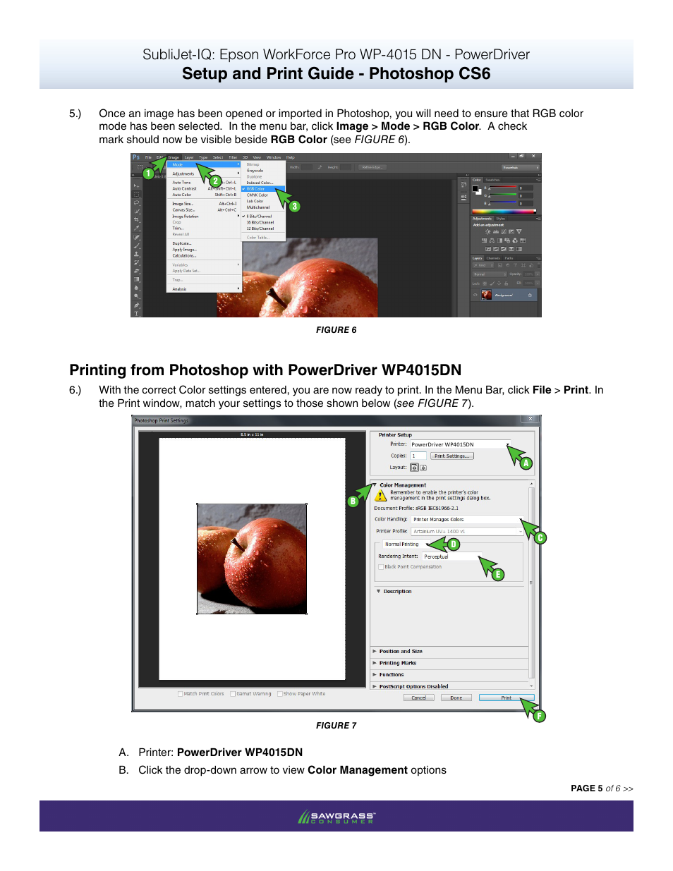Setup and print guide - photoshop cs6, Printing from photoshop with powerdriver wp4015dn | Xpres SubliJet IQ Epson WP-4015 (Power Driver Setup): Print & Setup Guide Adobe Photoshop CS6 User Manual | Page 5 / 6