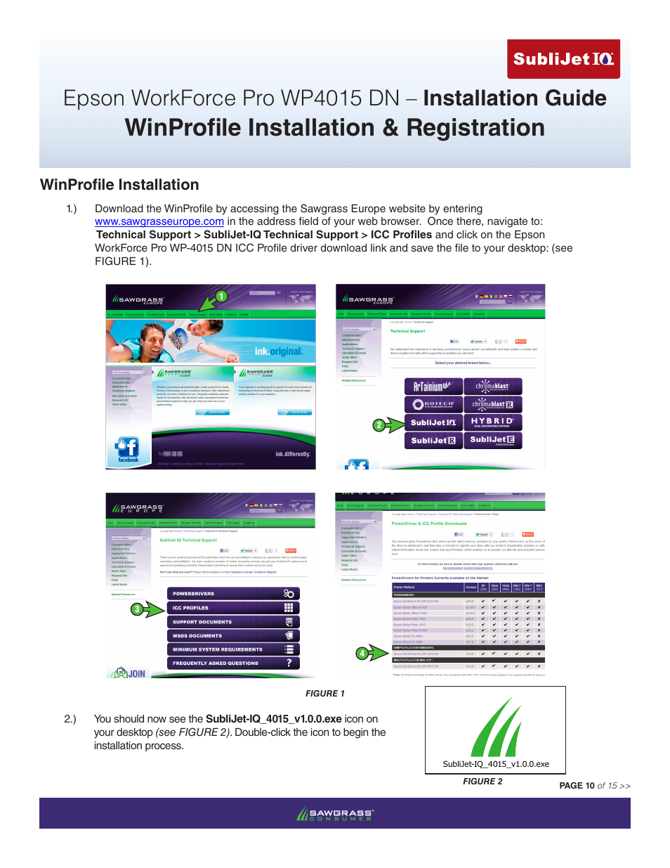Winprofile installation & registration, Epson workforce pro wp4015 dn – installation guide, Winprofile installation | Xpres SubliJet IQ Epson WP-4015 (Windows ICC Profile Setup): Printer/Profile Installation Guide User Manual | Page 10 / 15