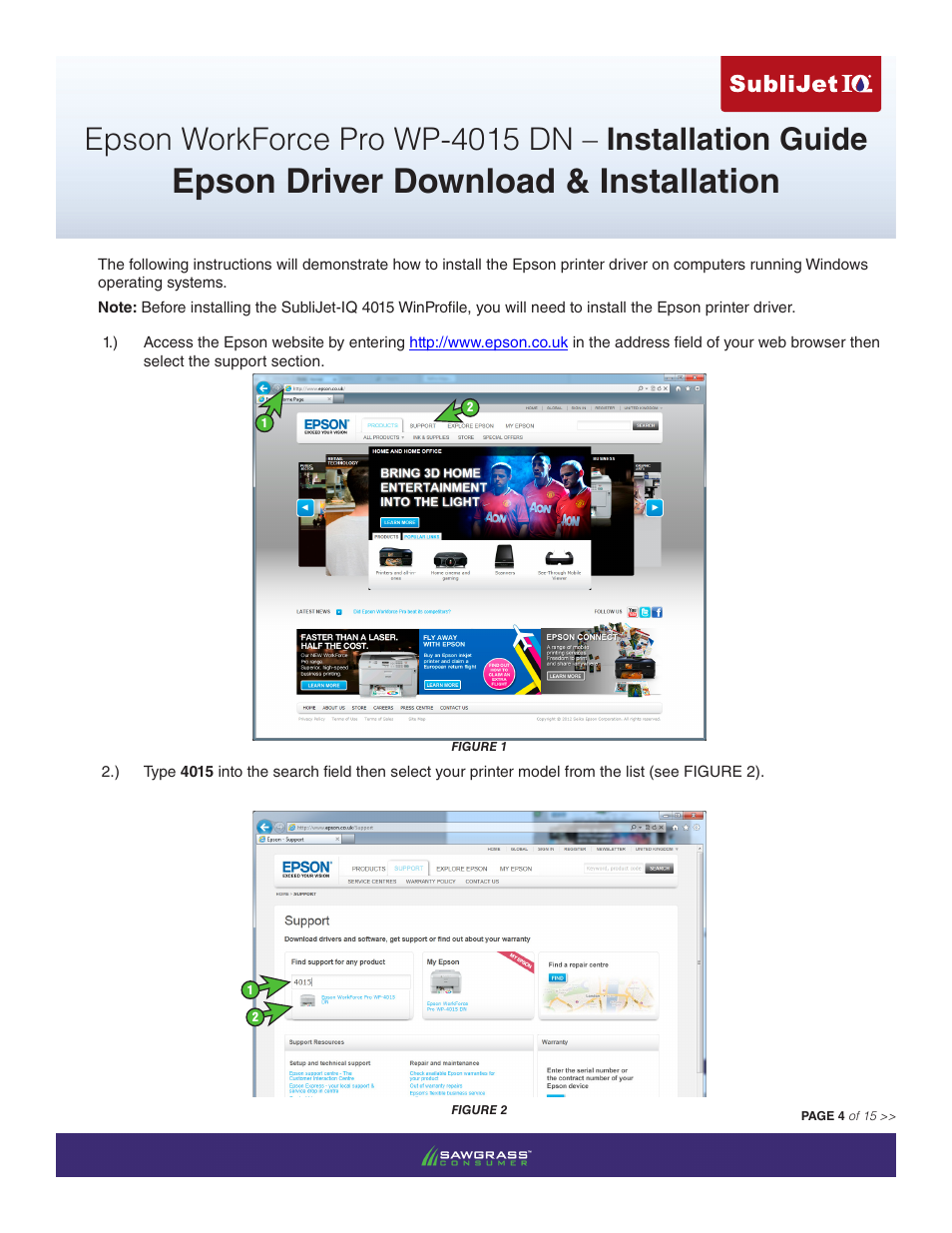 Epson driver download & installation | Xpres SubliJet IQ Epson WP-4015 (Windows ICC Profile Setup): Printer/Profile Installation Guide User Manual | Page 4 / 15