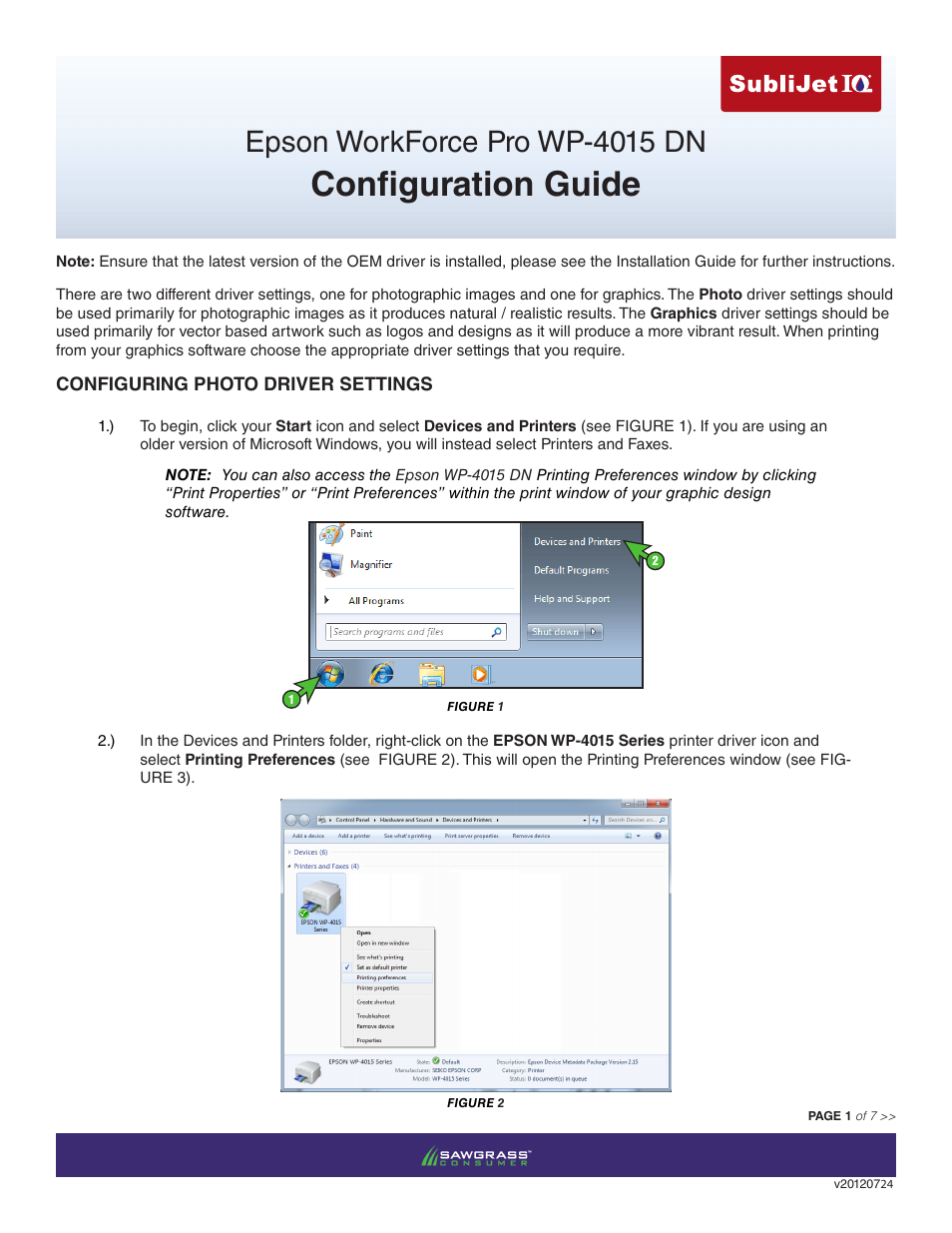 Xpres SubliJet IQ Epson WP-4015 (Windows ICC Profile Setup): Driver Configuration User Manual | 8 pages