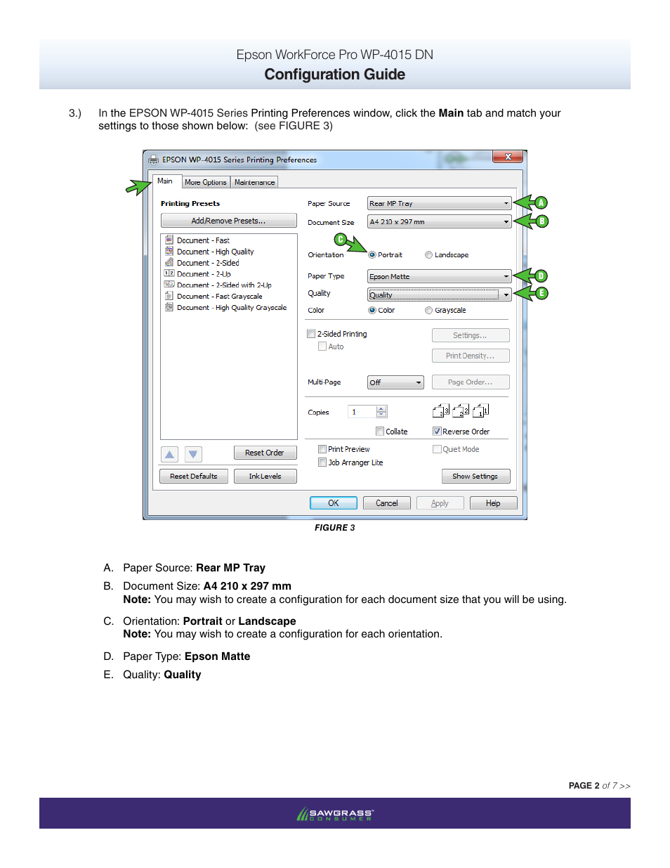 Configuration guide, Epson workforce pro wp-4015 dn | Xpres SubliJet IQ Epson WP-4015 (Windows ICC Profile Setup): Driver Configuration User Manual | Page 2 / 8