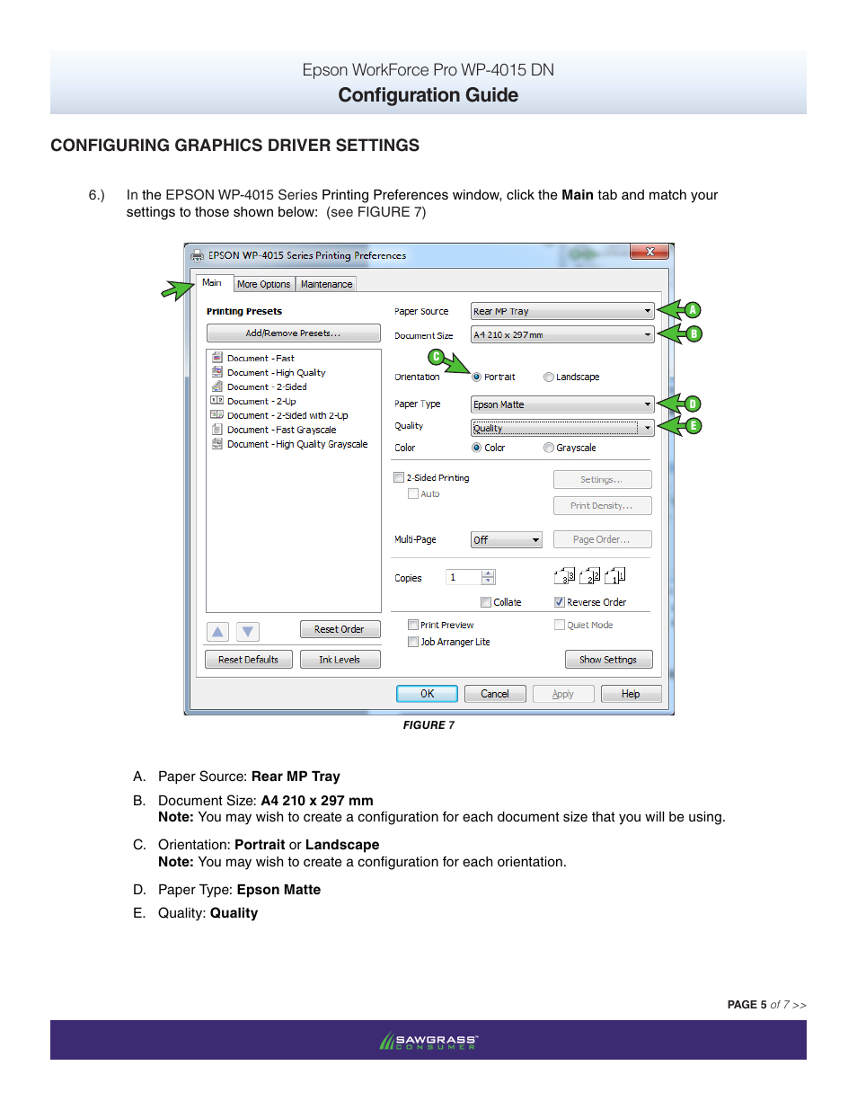 Configuration guide | Xpres SubliJet IQ Epson WP-4015 (Windows ICC Profile Setup): Driver Configuration User Manual | Page 5 / 8