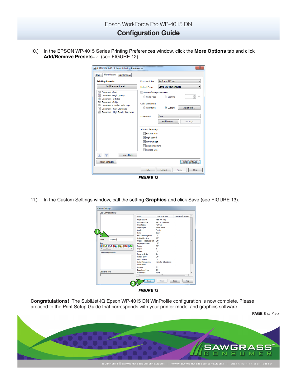 Configuration guide, Epson workforce pro wp-4015 dn | Xpres SubliJet IQ Epson WP-4015 (Windows ICC Profile Setup): Driver Configuration User Manual | Page 8 / 8