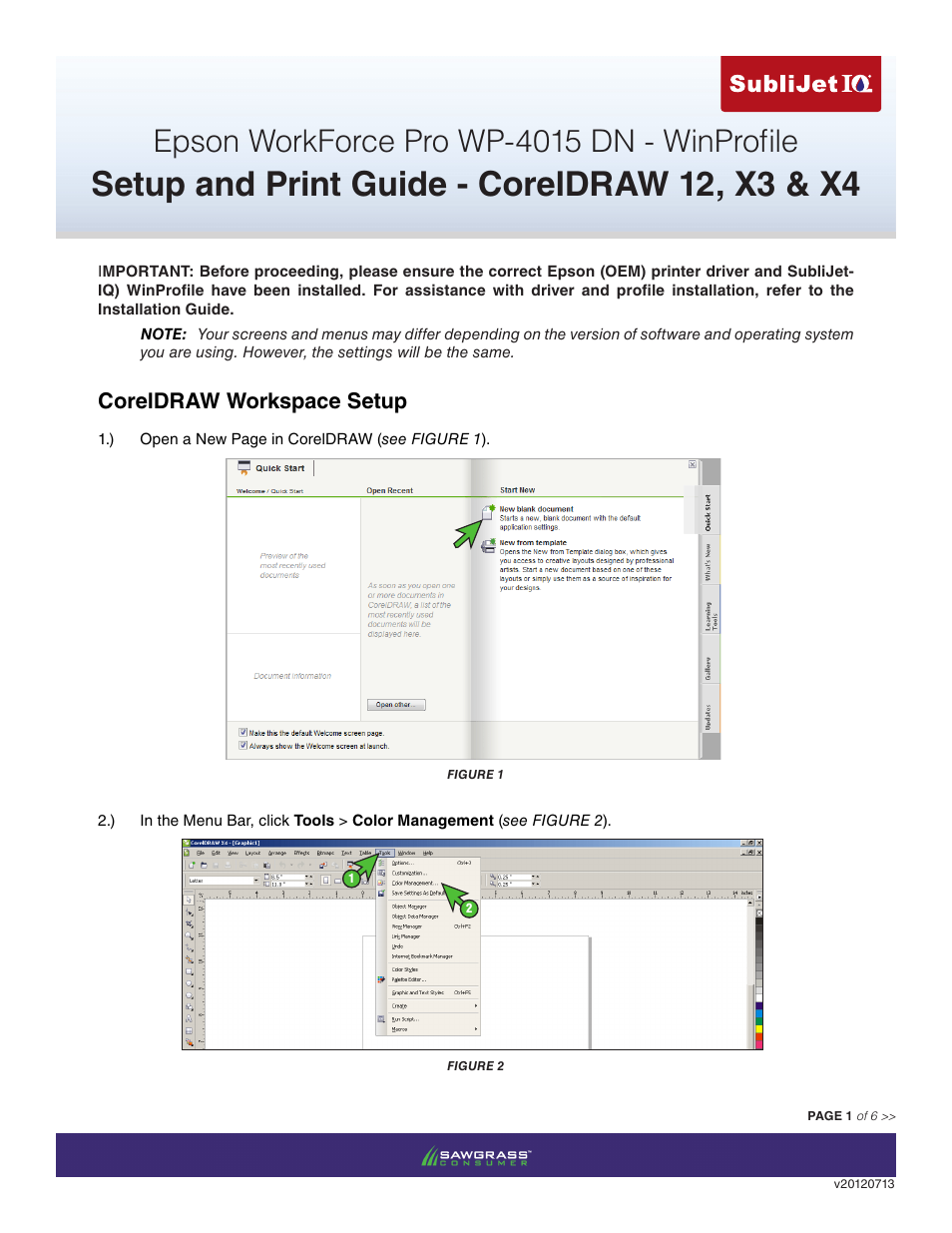 Xpres SubliJet IQ Epson WP-4015 (Windows ICC Profile Setup): Print & Setup Guide CorelDRAW 12 - X4 User Manual | 6 pages