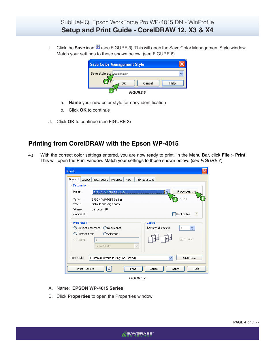 Setup and print guide - coreldraw 12, x3 & x4, Printing from coreldraw with the epson wp-4015 | Xpres SubliJet IQ Epson WP-4015 (Windows ICC Profile Setup): Print & Setup Guide CorelDRAW 12 - X4 User Manual | Page 4 / 6