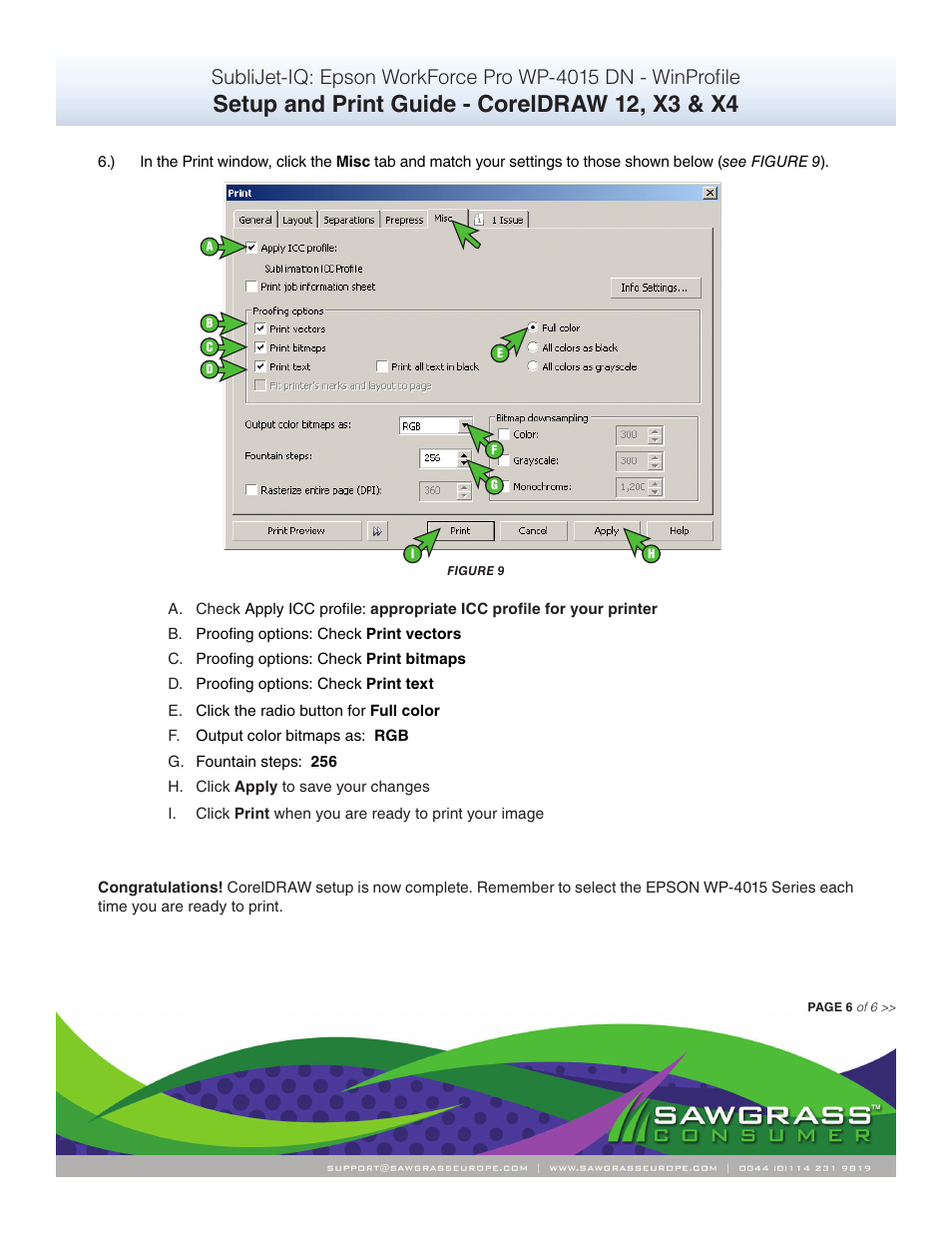 Setup and print guide - coreldraw 12, x3 & x4 | Xpres SubliJet IQ Epson WP-4015 (Windows ICC Profile Setup): Print & Setup Guide CorelDRAW 12 - X4 User Manual | Page 6 / 6