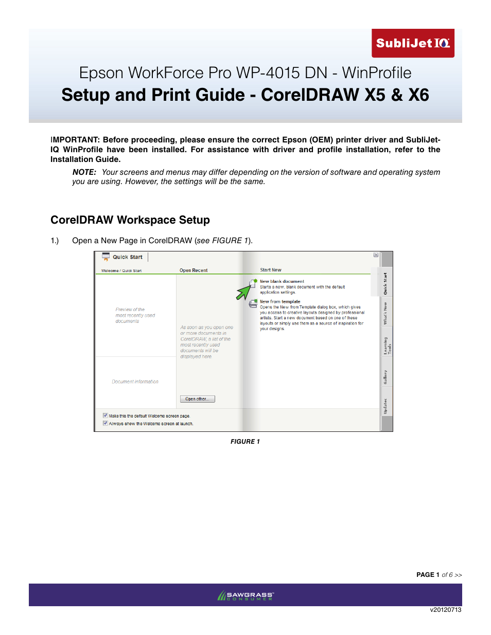 Xpres SubliJet IQ Epson WP-4015 (Windows ICC Profile Setup): Print & Setup Guide CorelDRAW X5 - X6 User Manual | 6 pages