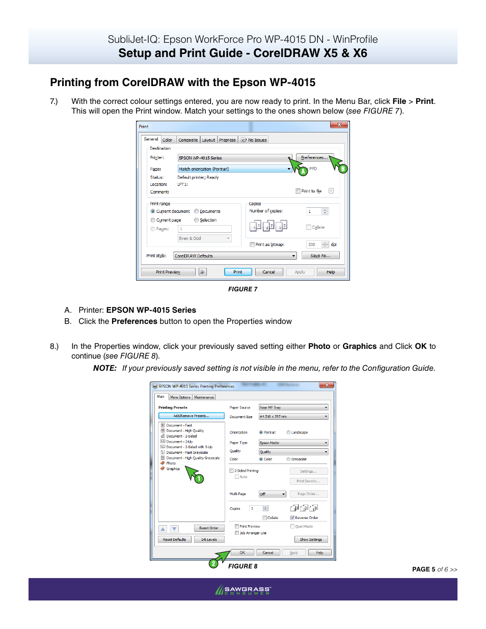 Setup and print guide - coreldraw x5 & x6, Printing from coreldraw with the epson wp-4015 | Xpres SubliJet IQ Epson WP-4015 (Windows ICC Profile Setup): Print & Setup Guide CorelDRAW X5 - X6 User Manual | Page 5 / 6