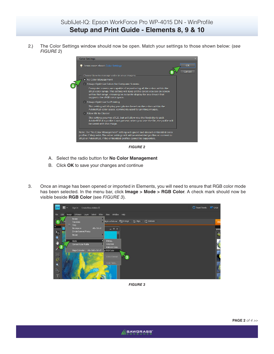 Setup and print guide - elements 8, 9 & 10 | Xpres SubliJet IQ Epson WP-4015 (Windows ICC Profile Setup): Print & Setup Guide Adobe Photoshop Elements 8 - 10 User Manual | Page 2 / 4