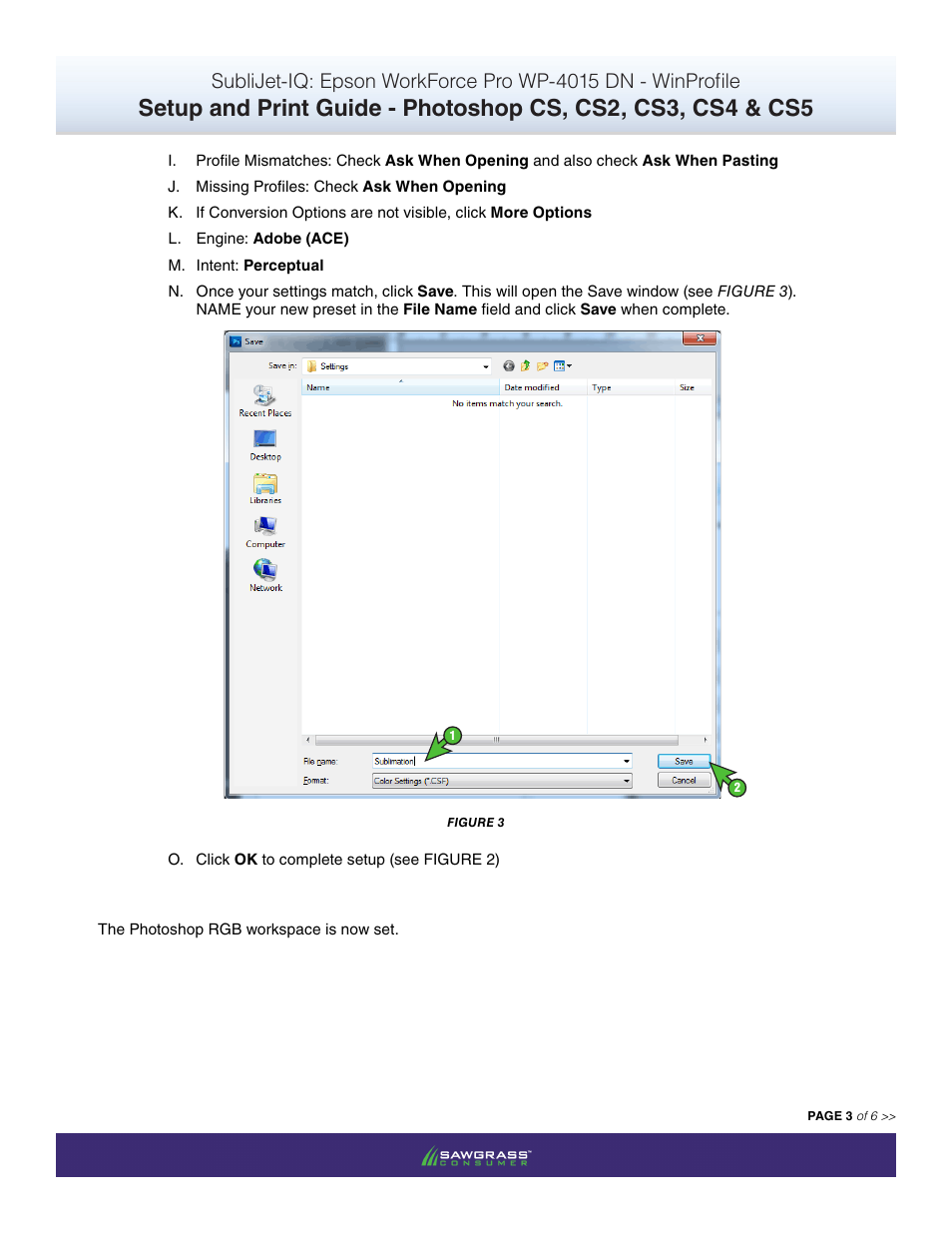 Xpres SubliJet IQ Epson WP-4015 (Windows ICC Profile Setup): Print & Setup Guide Adobe Photoshop CS - CS5 User Manual | Page 3 / 6