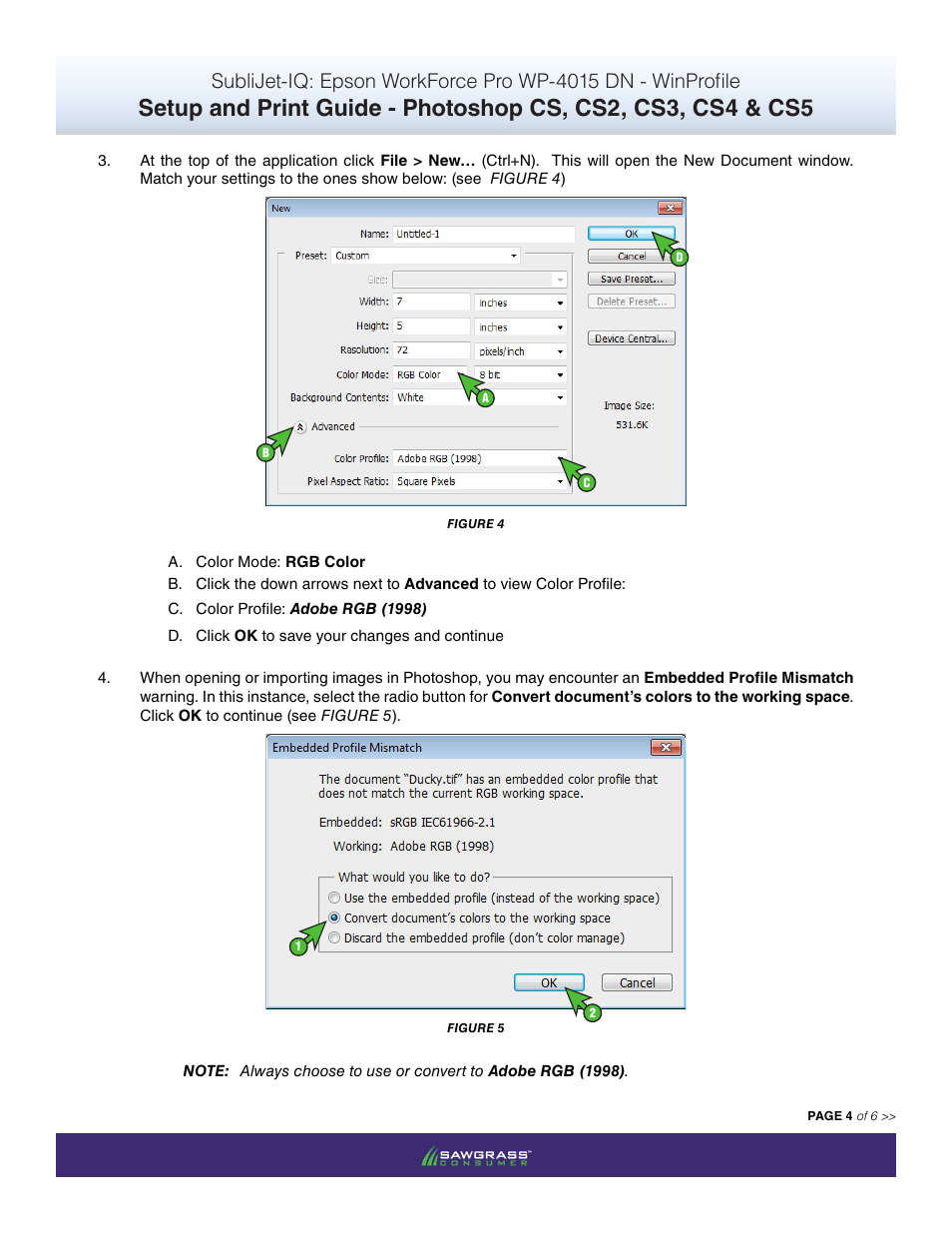 Xpres SubliJet IQ Epson WP-4015 (Windows ICC Profile Setup): Print & Setup Guide Adobe Photoshop CS - CS5 User Manual | Page 4 / 6