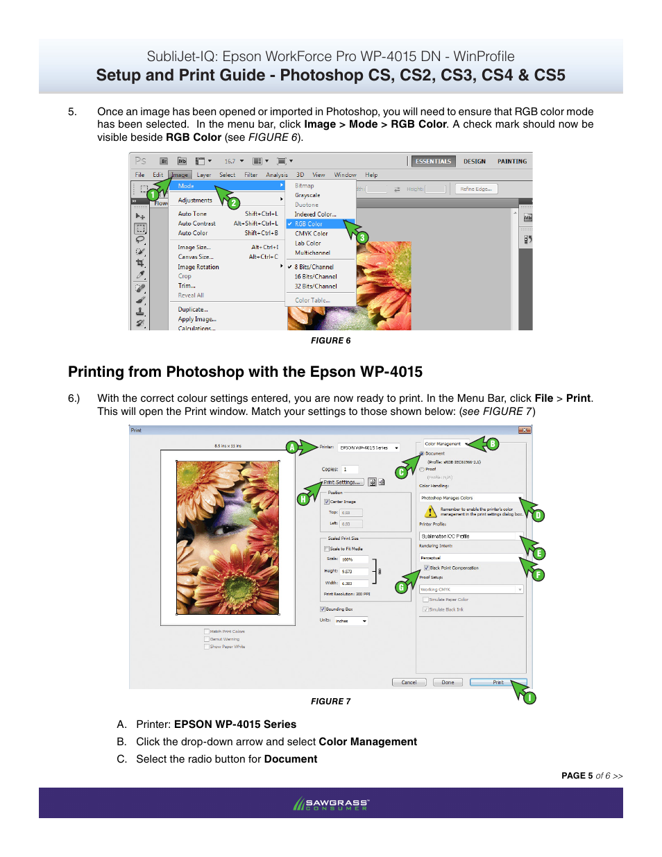 Printing from photoshop with the epson wp-4015 | Xpres SubliJet IQ Epson WP-4015 (Windows ICC Profile Setup): Print & Setup Guide Adobe Photoshop CS - CS5 User Manual | Page 5 / 6