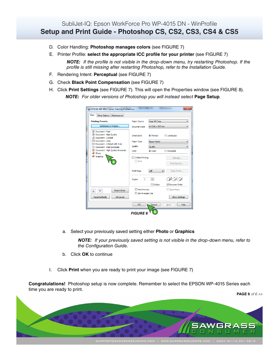 Xpres SubliJet IQ Epson WP-4015 (Windows ICC Profile Setup): Print & Setup Guide Adobe Photoshop CS - CS5 User Manual | Page 6 / 6