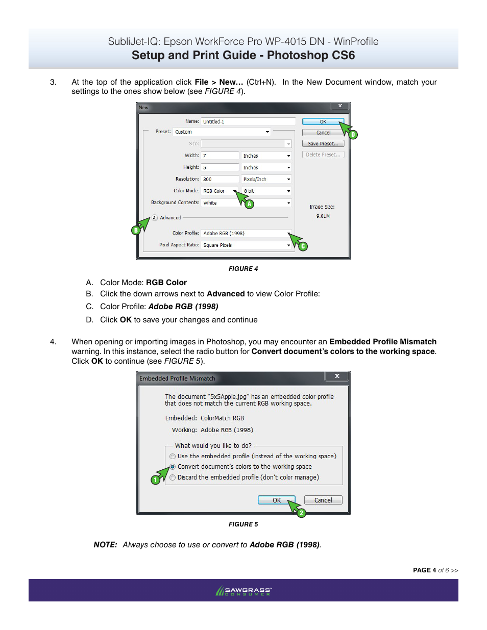 Setup and print guide - photoshop cs6 | Xpres SubliJet IQ Epson WP-4015 (Windows ICC Profile Setup): Print & Setup Guide Adobe Photoshop CS6 User Manual | Page 4 / 6