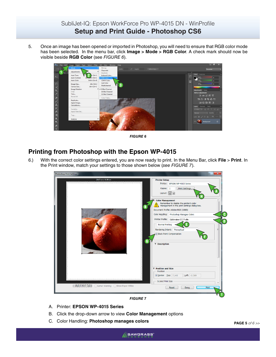 Setup and print guide - photoshop cs6, Printing from photoshop with the epson wp-4015 | Xpres SubliJet IQ Epson WP-4015 (Windows ICC Profile Setup): Print & Setup Guide Adobe Photoshop CS6 User Manual | Page 5 / 6