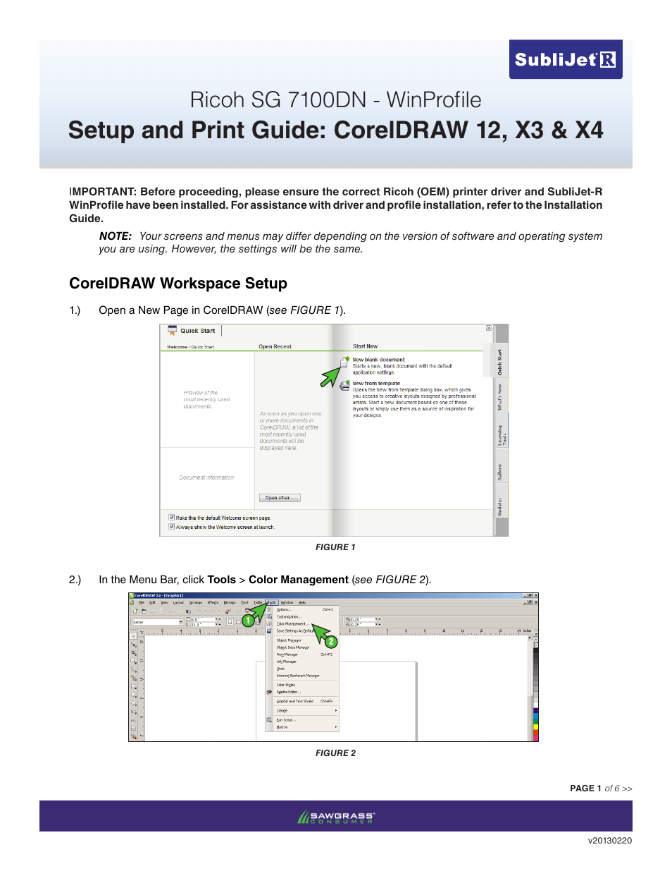 Xpres SubliJet R Ricoh SG7100DN (Windows ICC Profile Setup): Print & Setup Guide CorelDRAW 12 - X4 User Manual | 6 pages