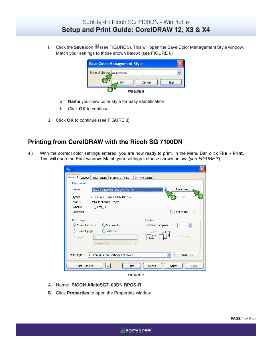 Setup and print guide: coreldraw 12, x3 & x4, Printing from coreldraw with the ricoh sg 7100dn, Sublijet-r: ricoh sg 7100dn - winprofile | Xpres SubliJet R Ricoh SG7100DN (Windows ICC Profile Setup): Print & Setup Guide CorelDRAW 12 - X4 User Manual | Page 4 / 6