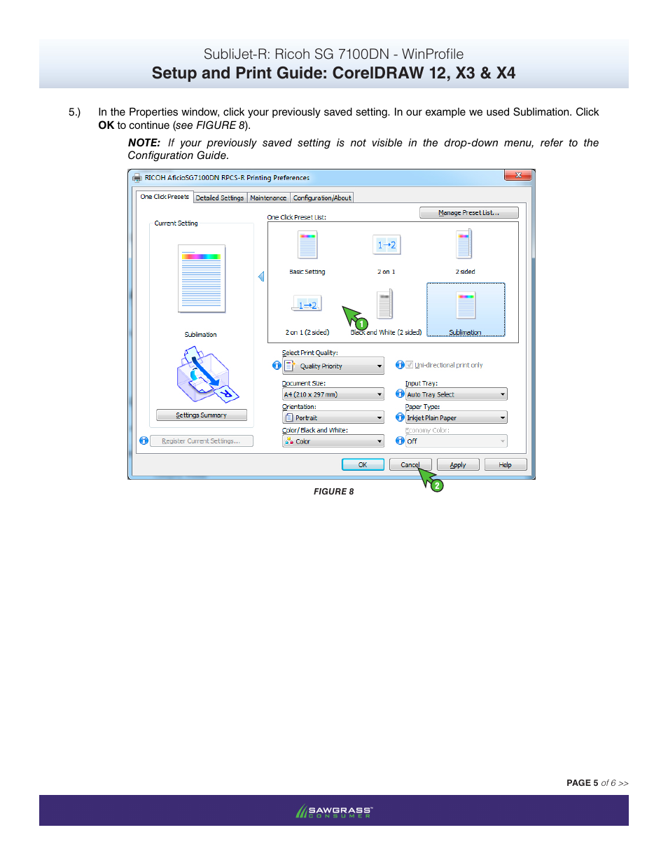 Setup and print guide: coreldraw 12, x3 & x4, Sublijet-r: ricoh sg 7100dn - winprofile | Xpres SubliJet R Ricoh SG7100DN (Windows ICC Profile Setup): Print & Setup Guide CorelDRAW 12 - X4 User Manual | Page 5 / 6