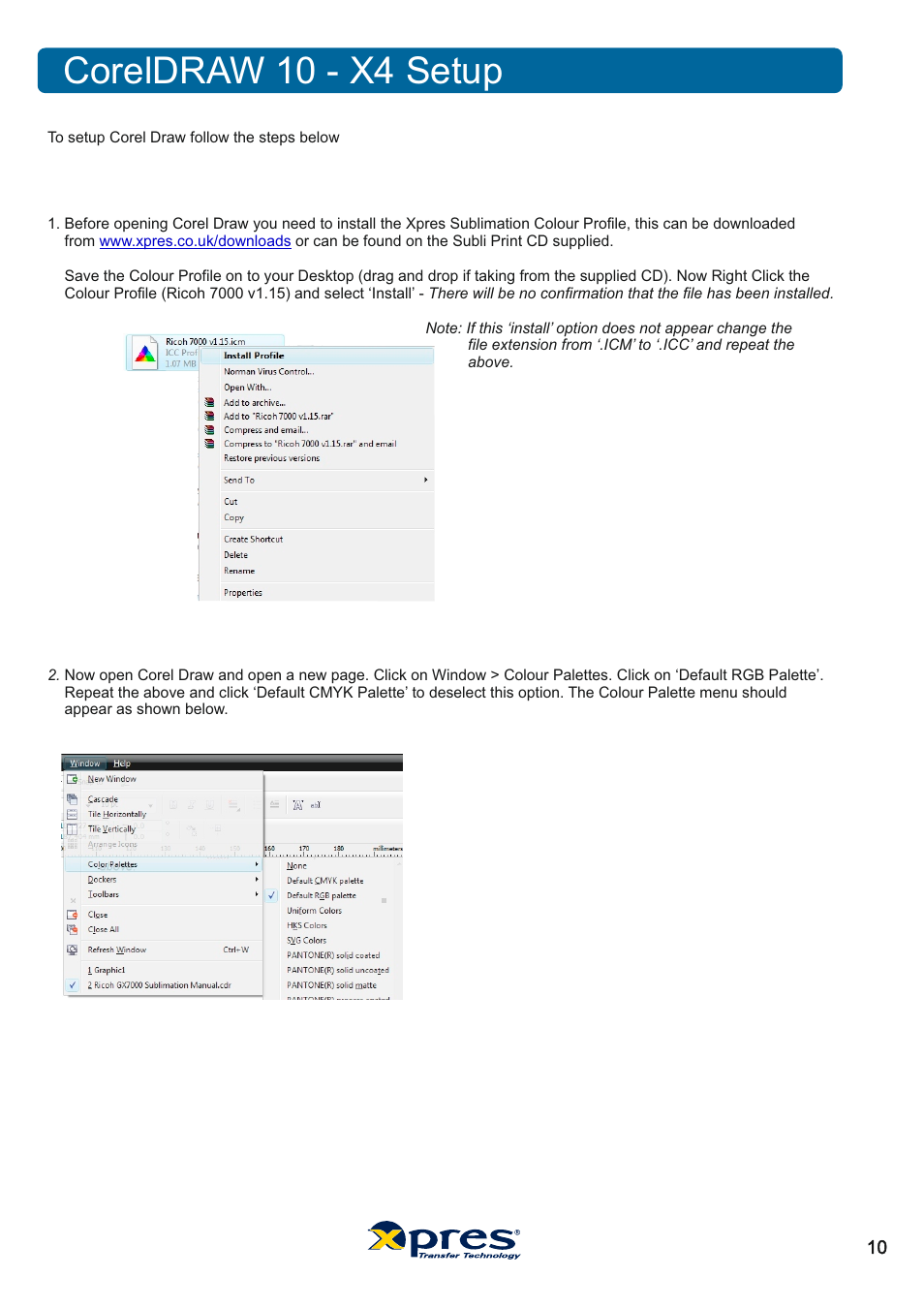 Coreldraw 10 - x4 setup | Xpres Subli Print Ricoh GX7000 User Manual | Page 12 / 25