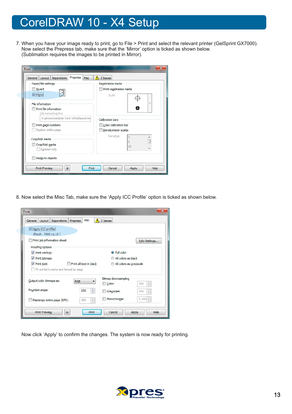 Coreldraw 10 - x4 setup | Xpres Subli Print Ricoh GX7000 User Manual | Page 15 / 25