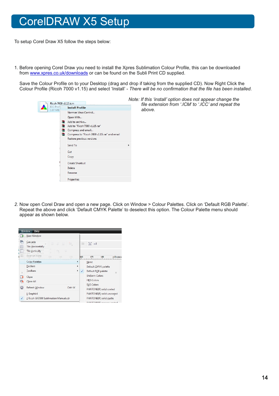 Coreldraw x5 setup | Xpres Subli Print Ricoh GX7000 User Manual | Page 16 / 25