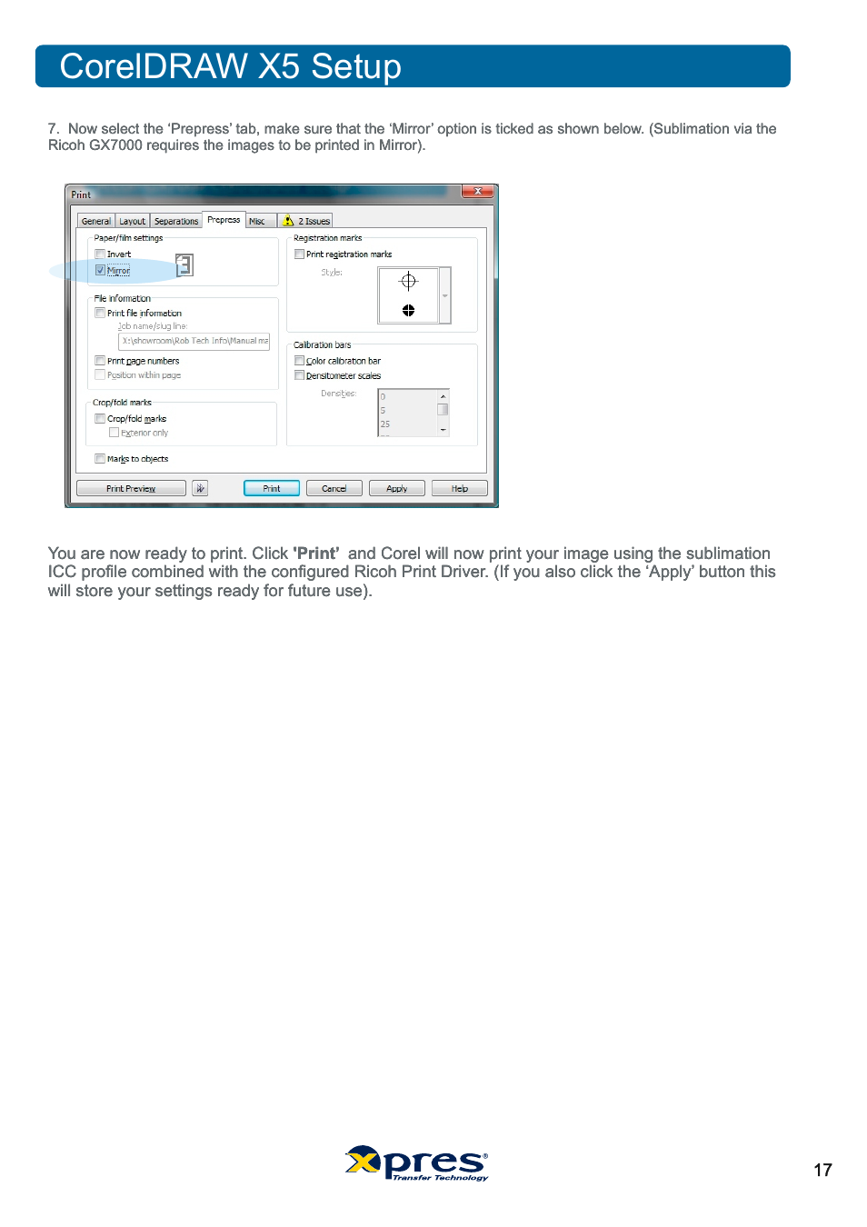 Coreldraw x5 setup | Xpres Subli Print Ricoh GX7000 User Manual | Page 19 / 25
