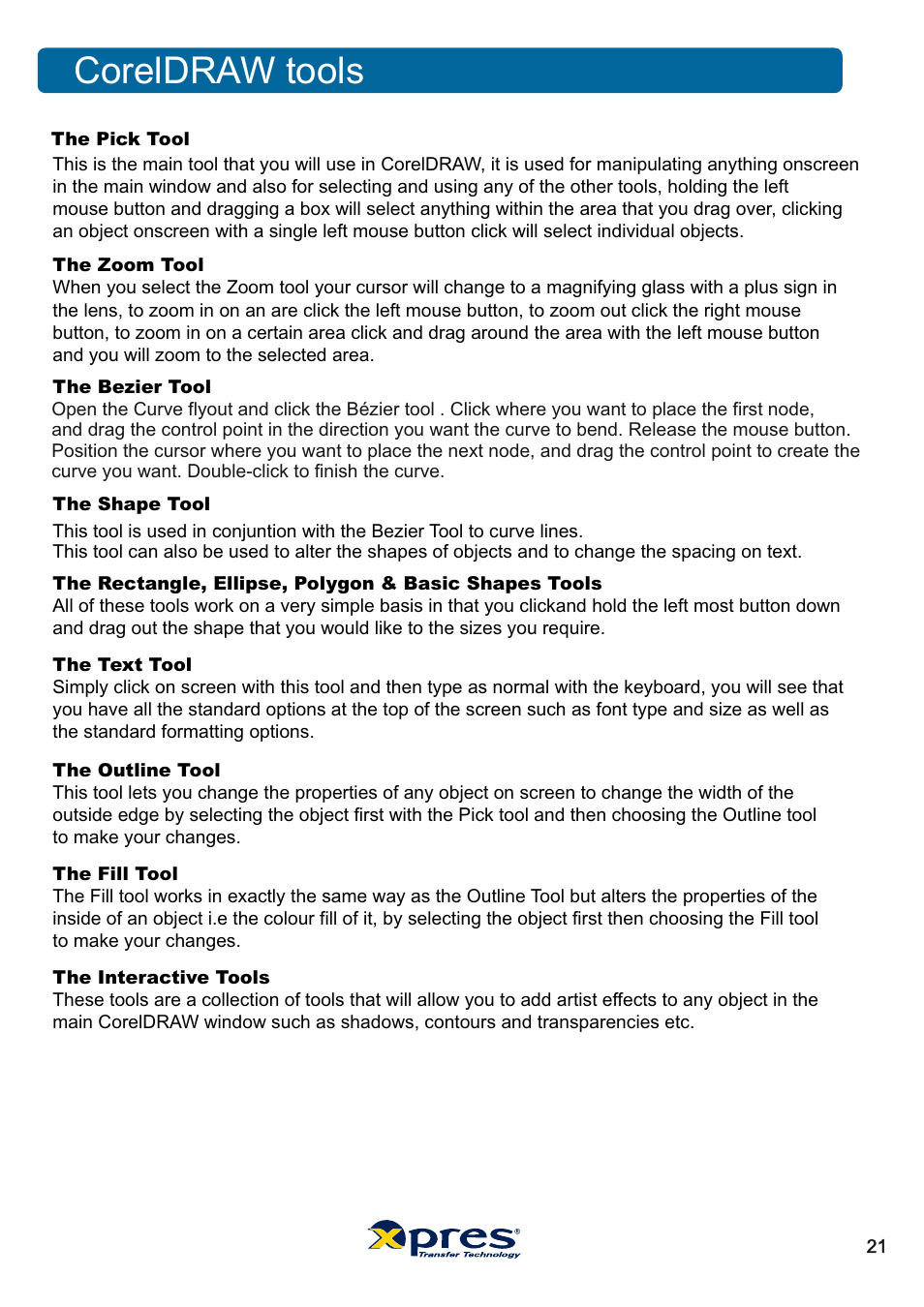 Coreldraw tools | Xpres Subli Print Ricoh GX7000 User Manual | Page 23 / 25