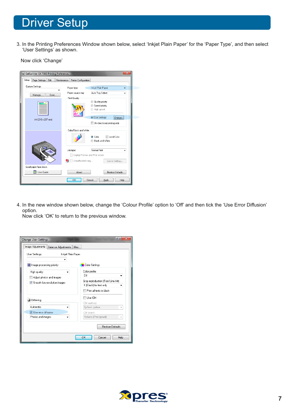Driver setup | Xpres Subli Print Ricoh GX7000 User Manual | Page 9 / 25