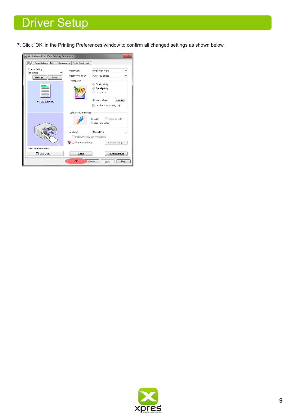 Driver setup | Xpres Subli Print Ricoh GXe3300N User Manual | Page 11 / 25