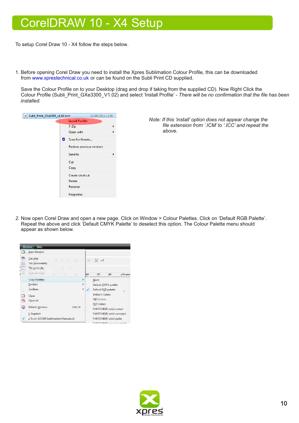 Coreldraw 10 - x4 setup | Xpres Subli Print Ricoh GXe3300N User Manual | Page 12 / 25