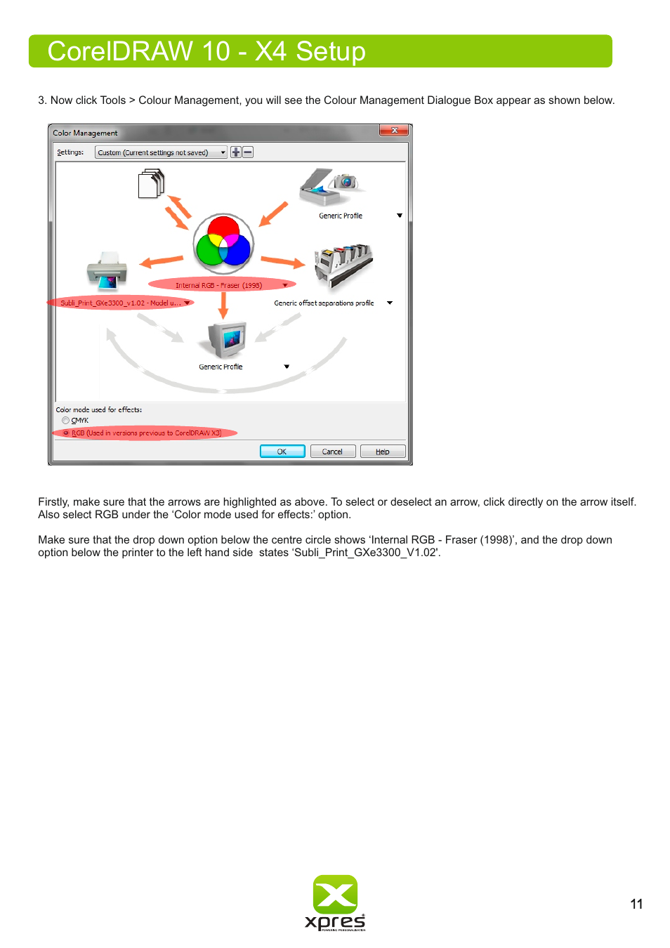 Coreldraw 10 - x4 setup | Xpres Subli Print Ricoh GXe3300N User Manual | Page 13 / 25