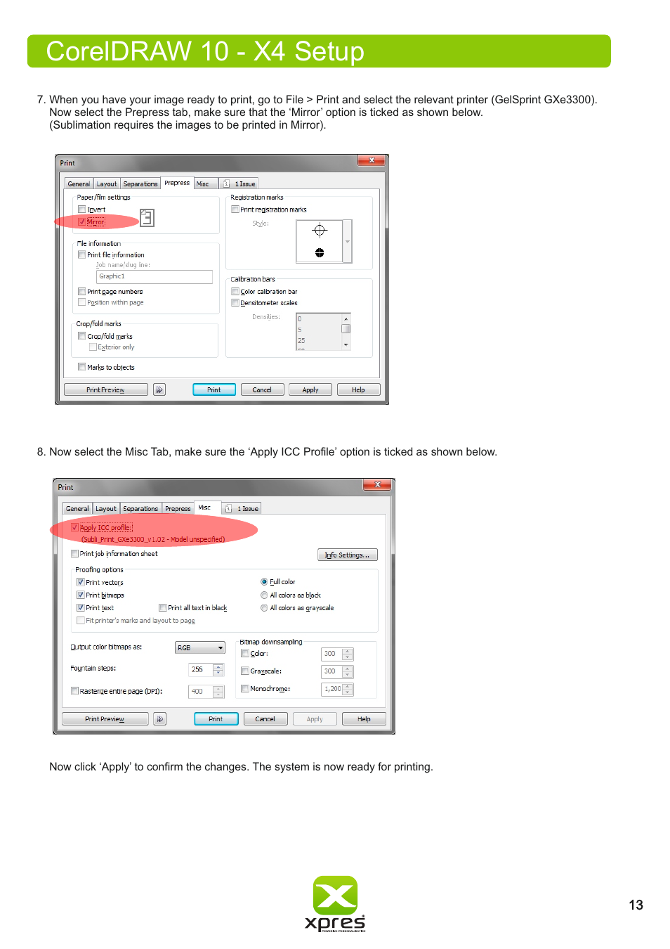 Coreldraw 10 - x4 setup | Xpres Subli Print Ricoh GXe3300N User Manual | Page 15 / 25