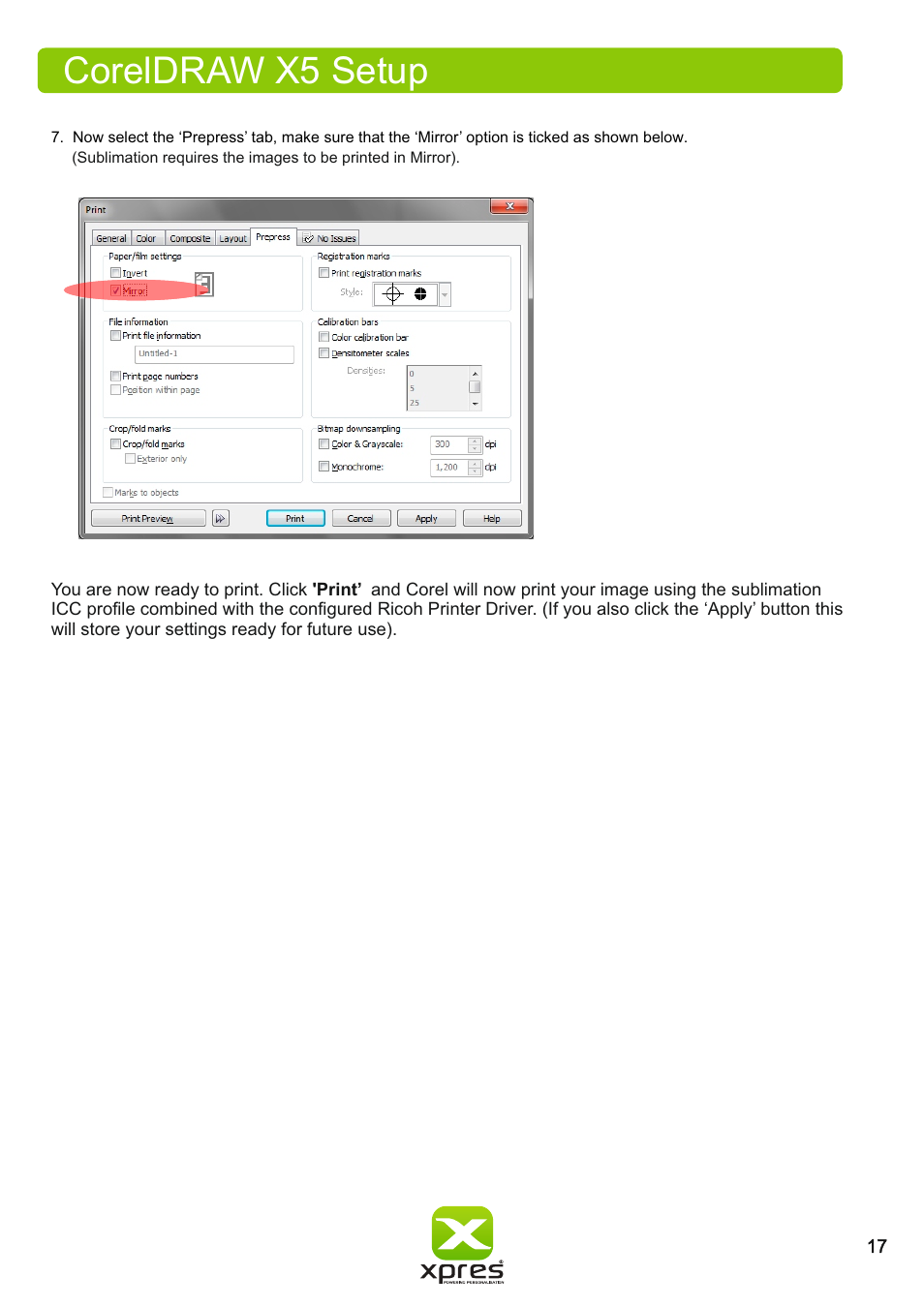 Coreldraw x5 setup | Xpres Subli Print Ricoh GXe3300N User Manual | Page 19 / 25