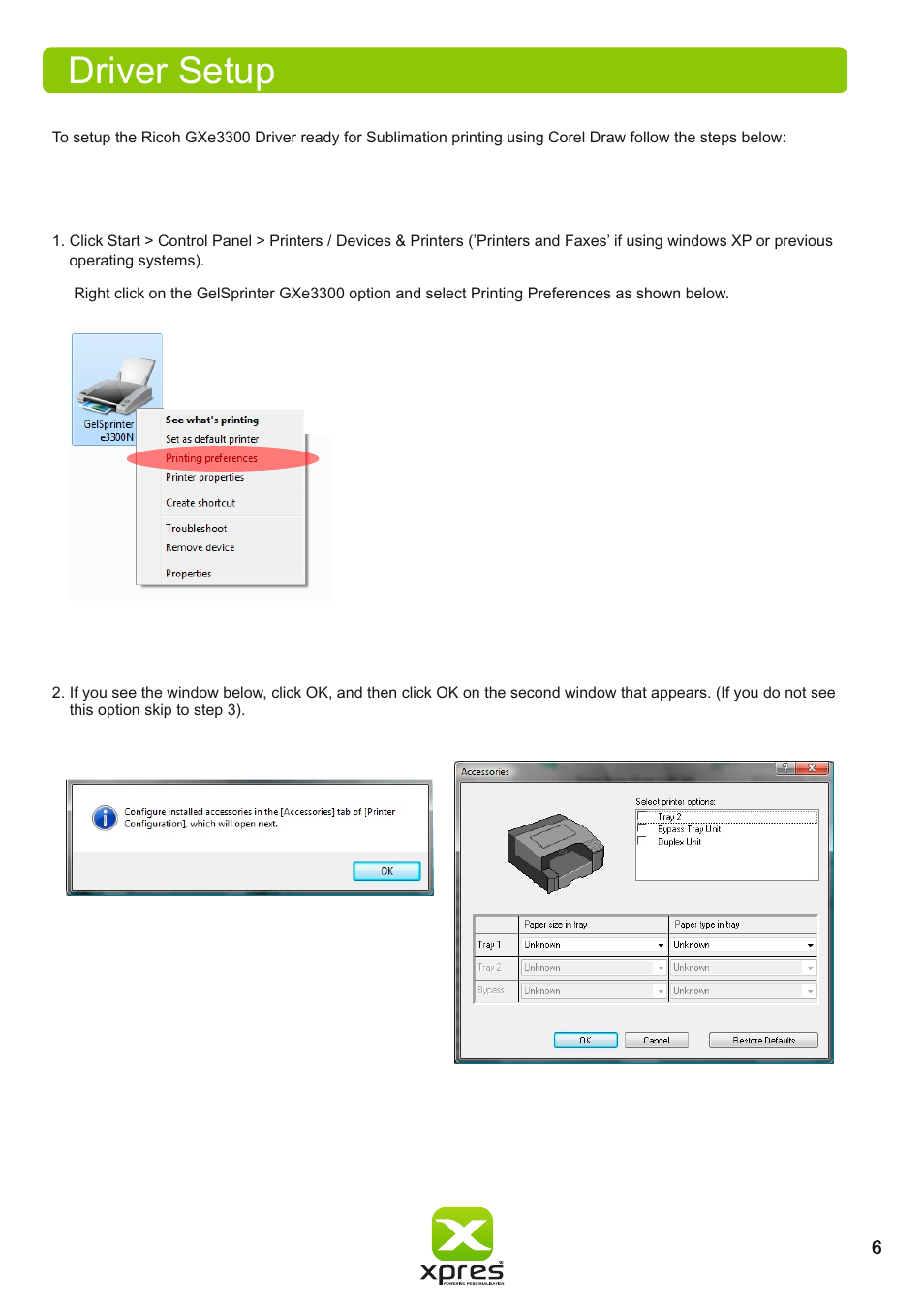 Driver setup | Xpres Subli Print Ricoh GXe3300N User Manual | Page 8 / 25