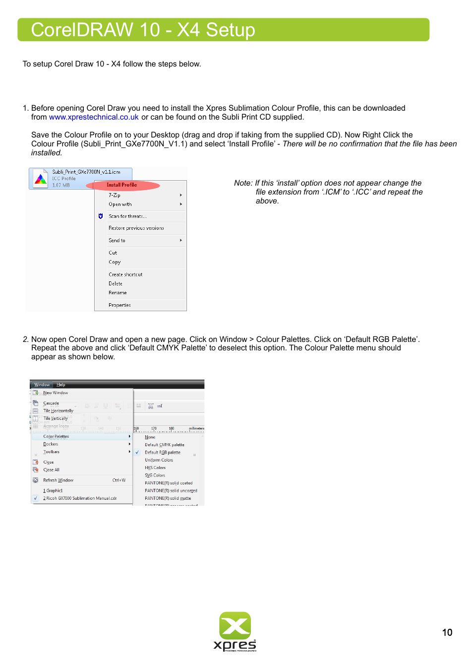 Coreldraw 10 - x4 setup | Xpres Subli Print Ricoh GXe7700N User Manual | Page 12 / 25