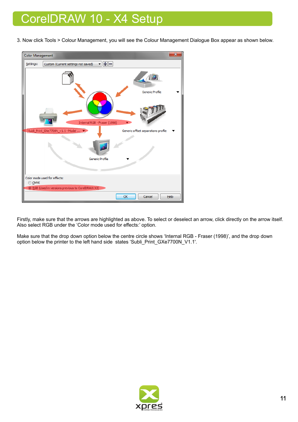 Coreldraw 10 - x4 setup | Xpres Subli Print Ricoh GXe7700N User Manual | Page 13 / 25