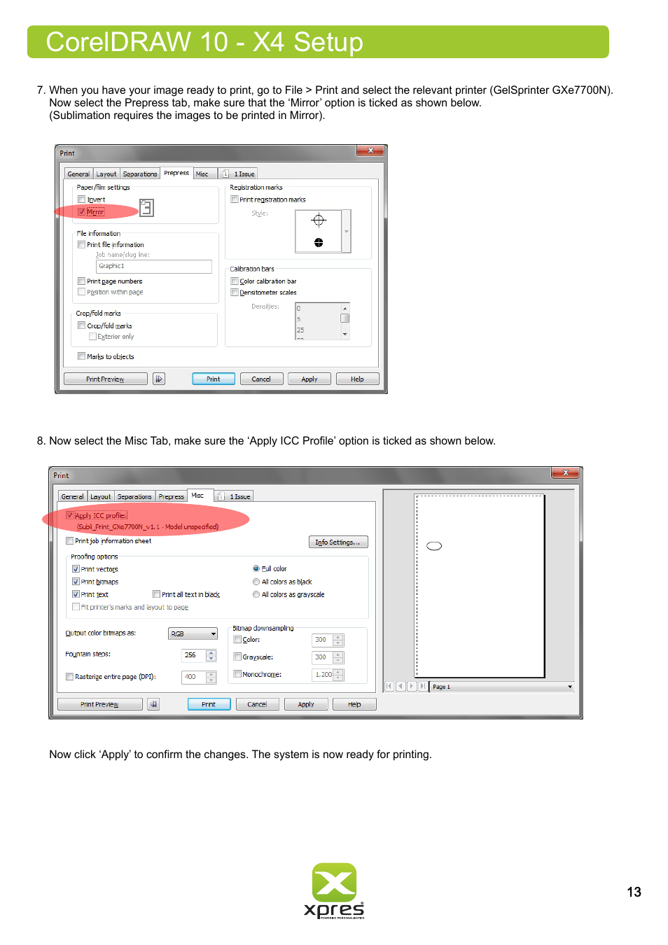 Coreldraw 10 - x4 setup | Xpres Subli Print Ricoh GXe7700N User Manual | Page 15 / 25