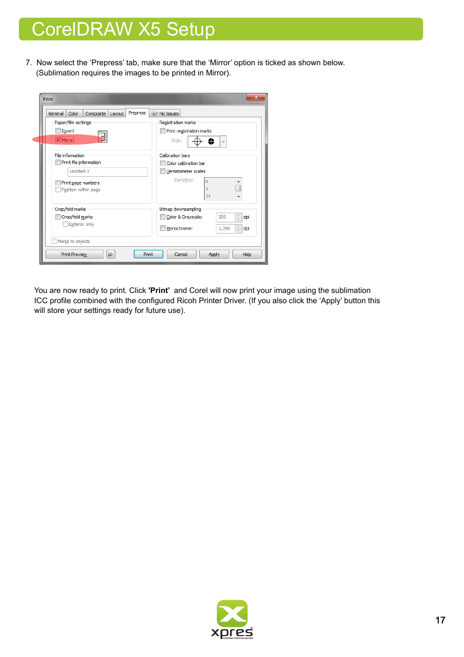 Coreldraw x5 setup | Xpres Subli Print Ricoh GXe7700N User Manual | Page 19 / 25