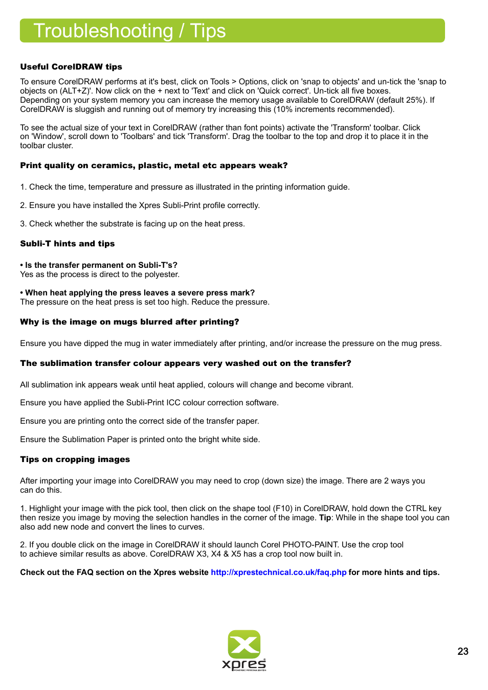 Troubleshooting / tips | Xpres Subli Print Ricoh GXe7700N User Manual | Page 25 / 25