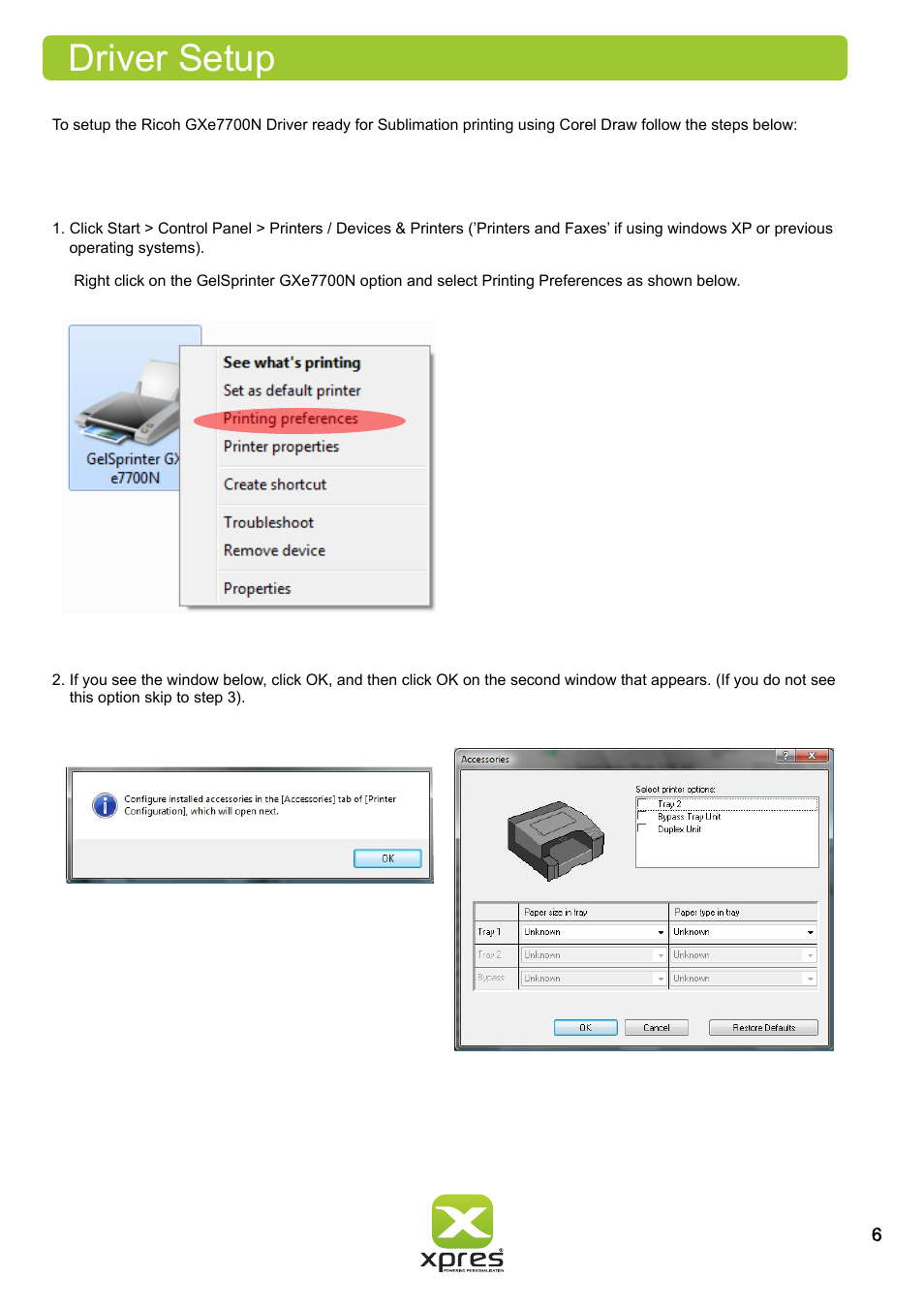 Driver setup | Xpres Subli Print Ricoh GXe7700N User Manual | Page 8 / 25