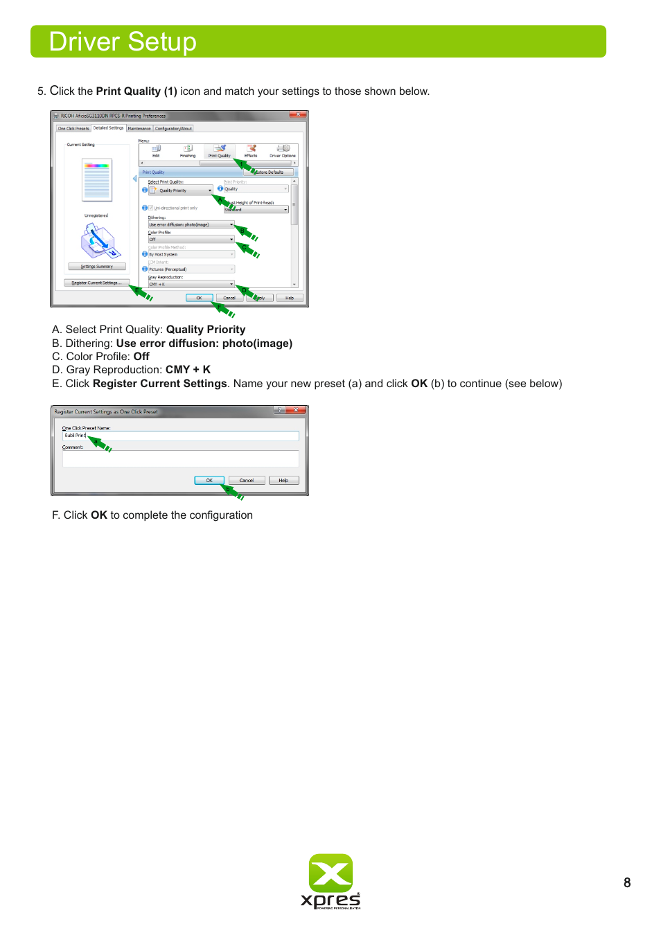 Driver setup | Xpres Subli Print Ricoh SG3110DN User Manual | Page 10 / 25